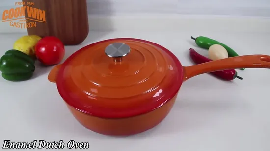 4qt Cookwin Orange Cast Iron Enamel Saucepan with Stainless Steel Knob Soup Pot